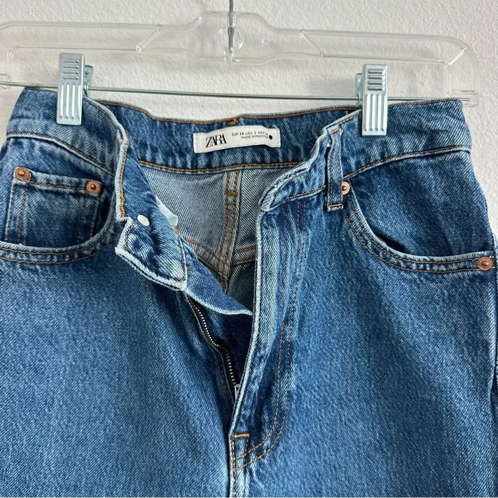 Zara Wide Leg Blue Denim Jeans Size: 2